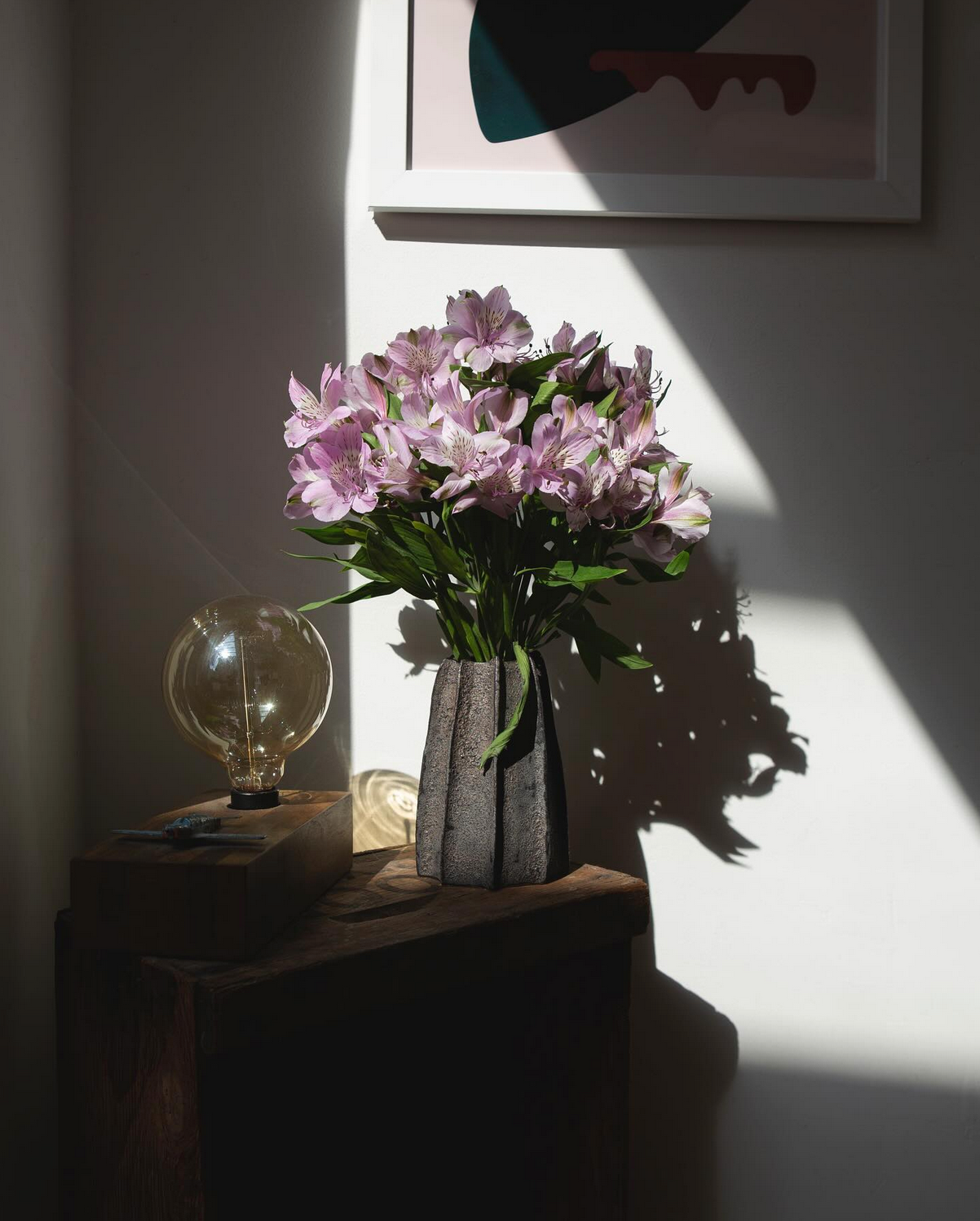 Black Vase with Ridges