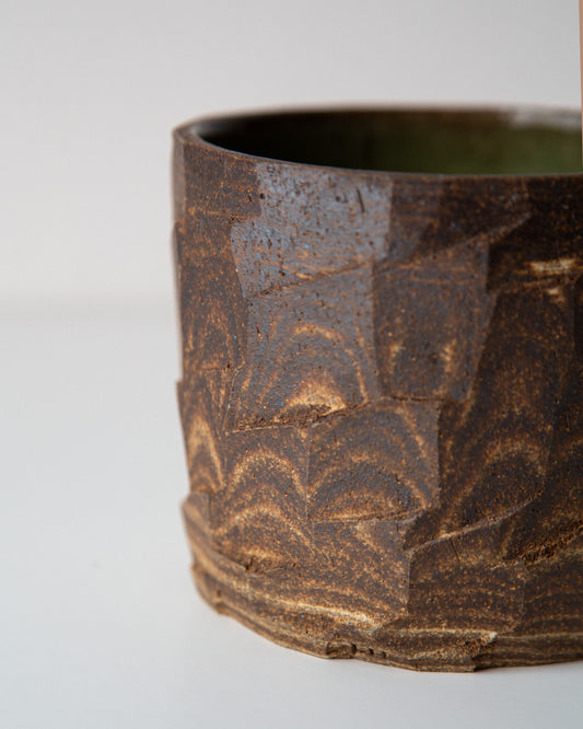 Dark Brown Marbeled Faceted Cup