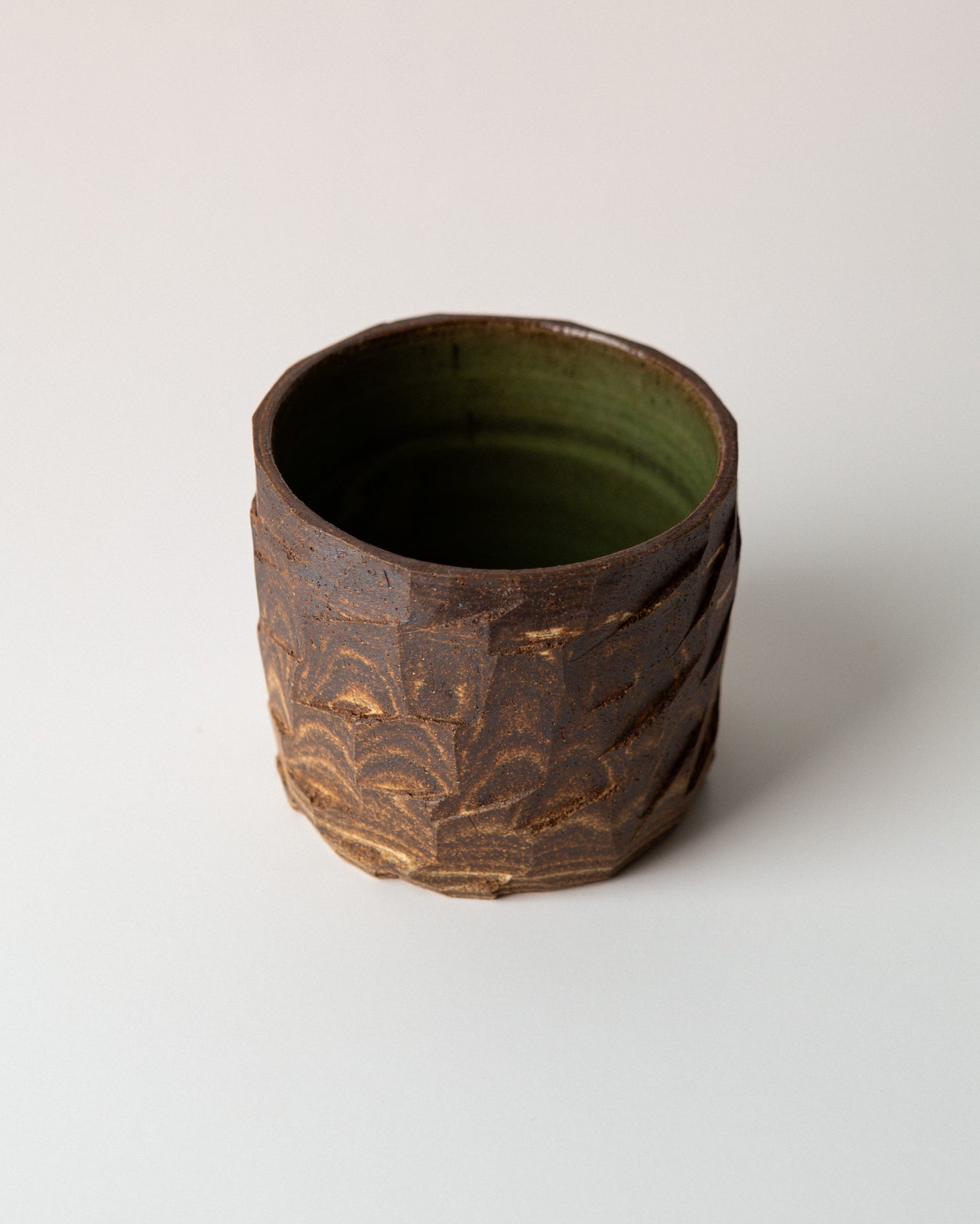 Dark Brown Marbeled Faceted Cup